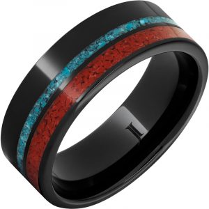 Black Diamond Ceramic™ Ring with Coral and Turquoise Inlays