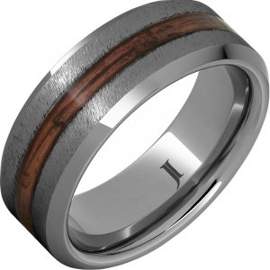 Barrel Aged™ Rugged Tungsten™ Ring with Cabernet Wood Inlay and Grain Finish