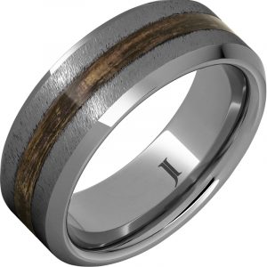 Barrel Aged™ Rugged Tungsten™ Ring with Bourbon Wood Inlay and Grain Finish