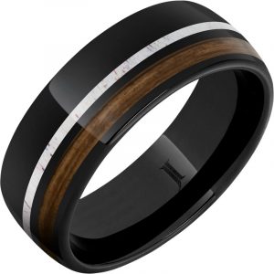 Barrel Aged™ Black Diamond Ceramic™ Ring with Bourbon Wood and Deer Antler Inlays