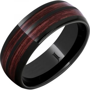 Double Barrel - Barrel Aged™ Black Diamond Ceramic™ Dome Ring with Cabernet Inlays