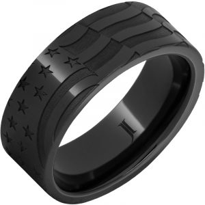 Old Glory - Black Diamond Ceramic™ Men's Ring with American Flag Engraving