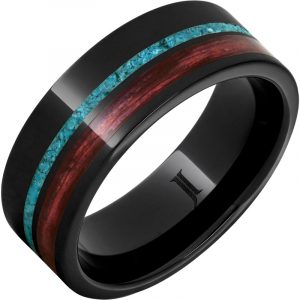 Barrel Aged™ Black Diamond Ceramic™ Ring with Cabernet Wood and Turquoise Inlays