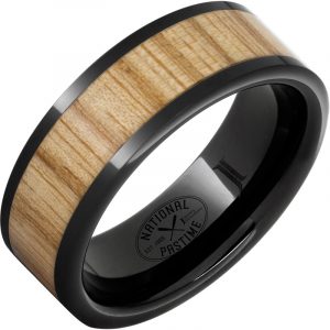 Black Diamond Ceramic™ Ring with Vintage White Ash Baseball Bat Wood Inlay