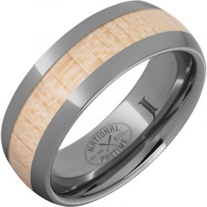 National Pastime Collection™ Rugged Tungsten™ Ring with Vintage Maple Baseball Bat Wood Inlay